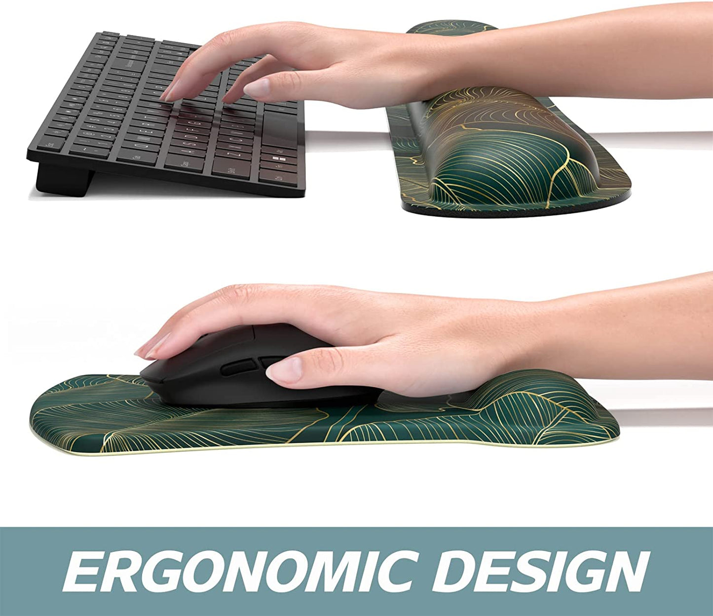 Ergonomic Memory Foam Wrist Support Pads for Mouse and Keyboard - Non-Slip Design for Enhanced Comfort and Pain Relief during Typing and Gaming on PC and Laptop