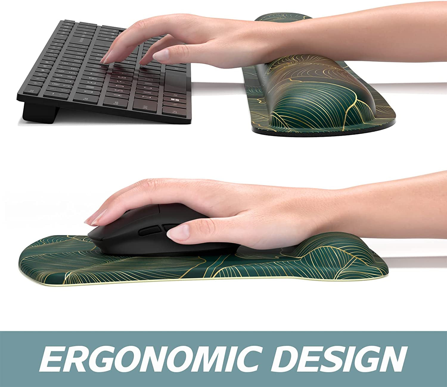 Ergonomic Memory Foam Wrist Support Pads for Mouse and Keyboard - Non-Slip Design for Enhanced Comfort and Pain Relief during Typing and Gaming on PC and Laptop