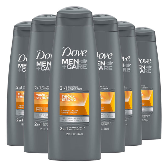 DOVE MEN + CARE Fortifying 2-in-1 Shampoo and Conditioner with Caffeine for Resilient, Stronger Hair - 12 oz, Pack of 6