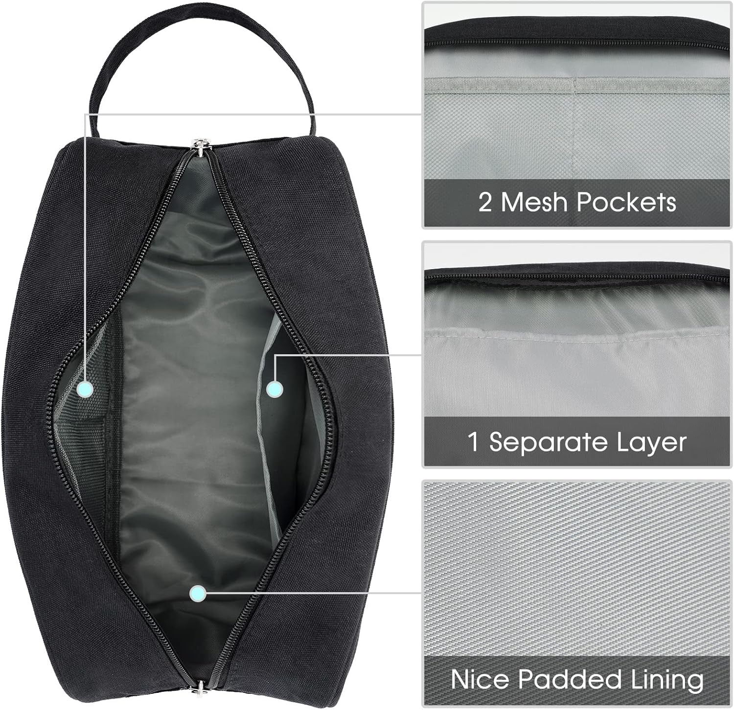 Travel Toiletry Organizer for Men and Women - Dopp Kit Shaving Bag for Personal Care Essentials (Black)
