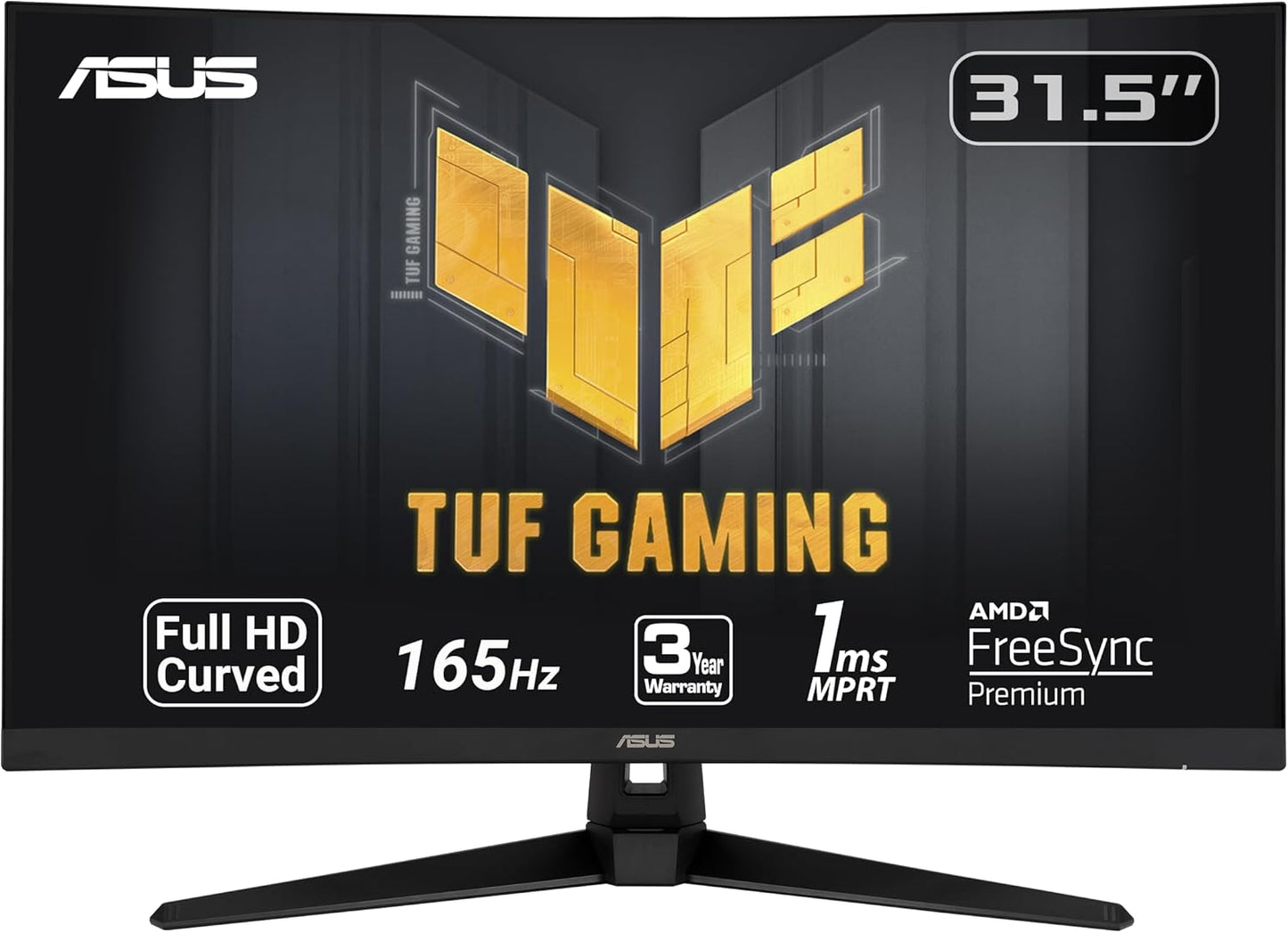 TUF Gaming VG328H1B 32-Inch Curved Monitor, 1080P Full HD, 165Hz (144Hz Compatible), Extreme Low Motion Blur, Adaptive-Sync, FreeSync Premium, 1ms Response Time, Eye Care Technology, HDMI and D-Sub Inputs