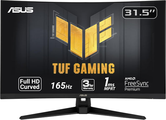 TUF Gaming VG328H1B 32-Inch Curved Monitor, 1080P Full HD, 165Hz (144Hz Compatible), Extreme Low Motion Blur, Adaptive-Sync, FreeSync Premium, 1ms Response Time, Eye Care Technology, HDMI and D-Sub Inputs