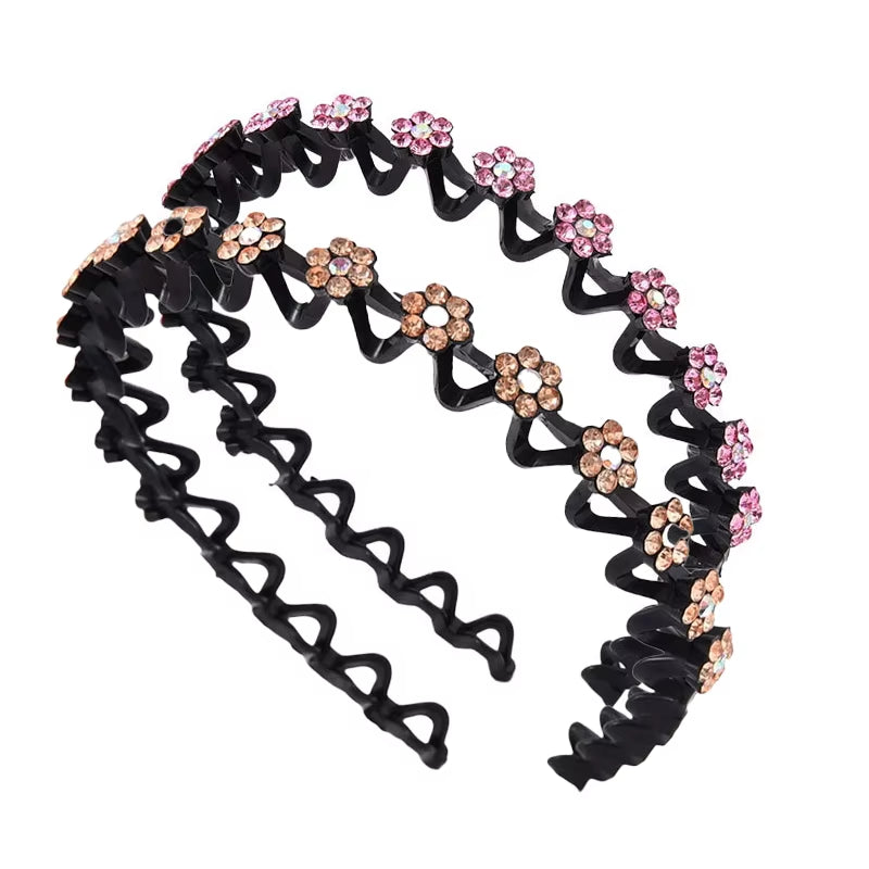Non-Slip Rhinestone Hairbands with Wave Design for Women and Girls - Fashionable Hair Hoops and Accessories