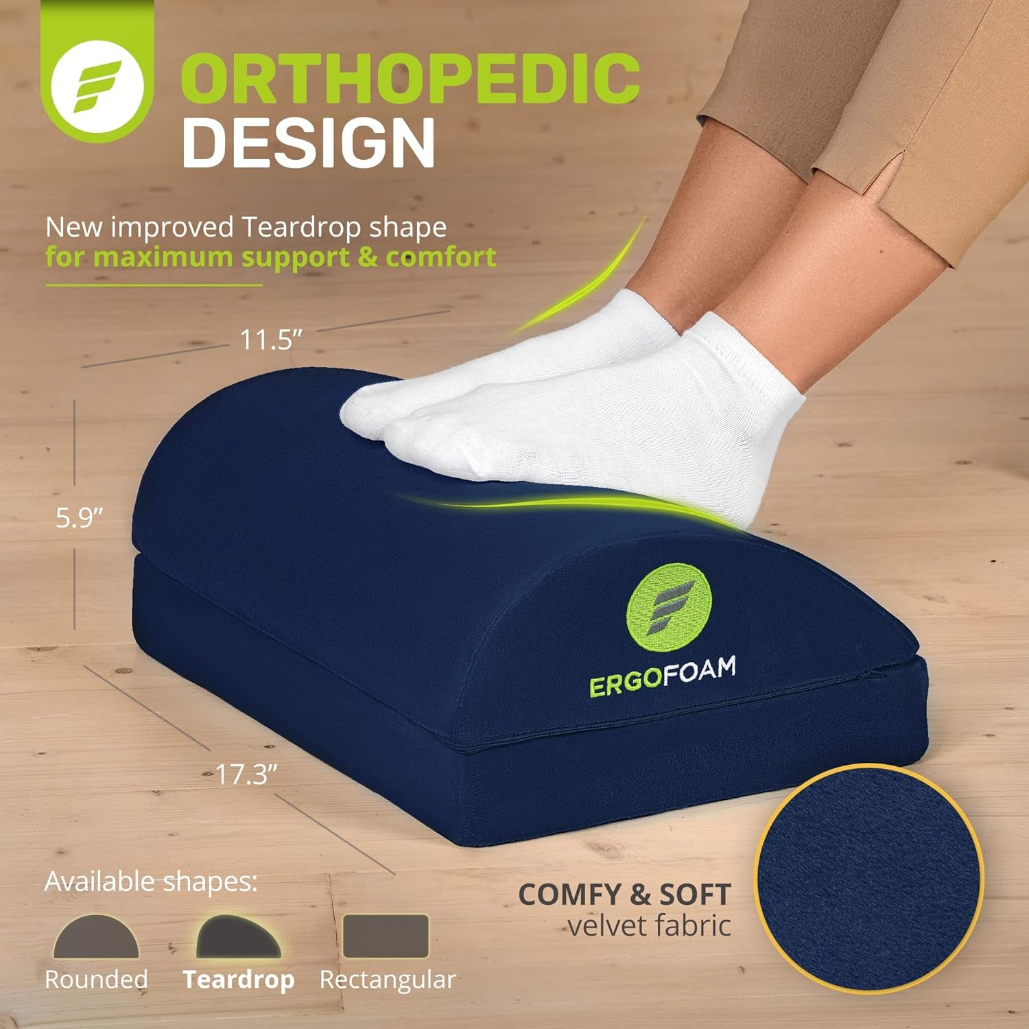 Chiropractor-Approved Adjustable Premium Teardrop Footrest for Lumbar, Back, and Knee Pain Relief (Navy Blue)
