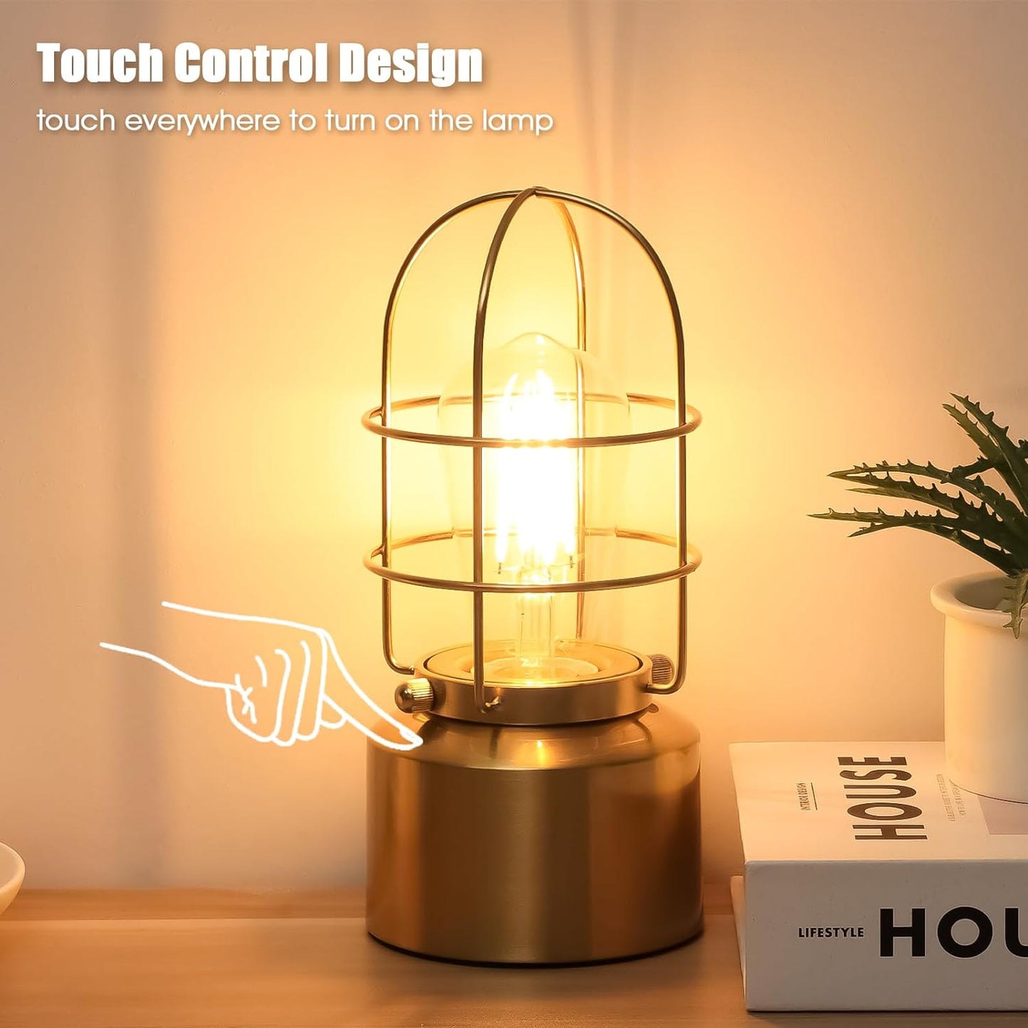 Dimmable Industrial Gold Table Lamp for Compact Spaces - Steampunk Antique Nightstand and Desk Light for Bedroom and Living Room (Bulb Included)