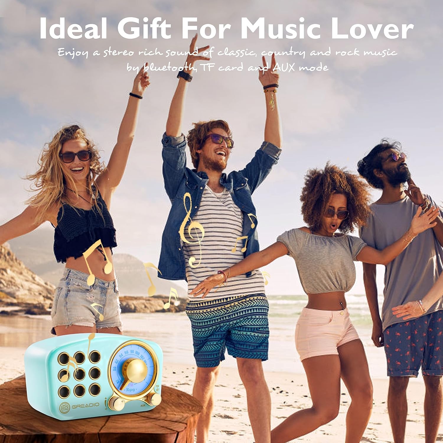 Vintage-Inspired Bluetooth Speaker with FM Radio, Enhanced Bass, High Volume, Bluetooth 5.0 Connectivity, TF Card and MP3 Playback (Blue)