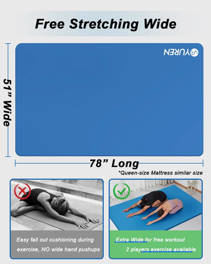 Extra Thick 10mm NBR Foam Exercise Mat for Home Gym and Fitness Workouts, Blue, 78 x 51 Inches