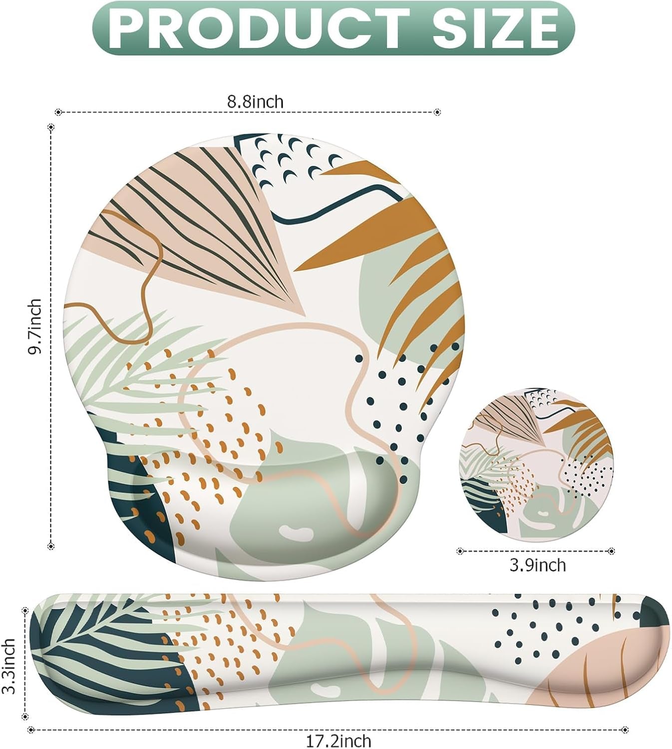 Ergonomic Mouse Pad and Wrist Support Set with Non-Slip Base for Enhanced Comfort and Pain Relief in Home Office, Featuring Tropical Plant Design and Coasters