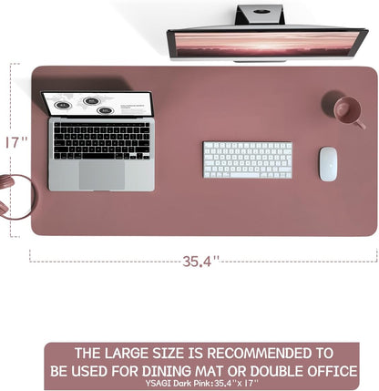 Large Non-Slip Leather Desk Pad – Waterproof Laptop and Keyboard Mat, Table Protector Blotter, Ideal for Office, Home, and Decor (Dark Pink, 35.4" x 17")