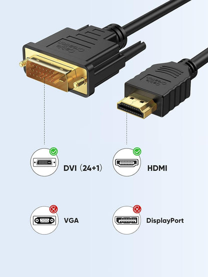 10-Foot Bi-Directional HDMI to DVI Cable - 1080P HD Video Adapter with 24+1 DVI-D Male Connector for PC, Laptop, TV, and Projector