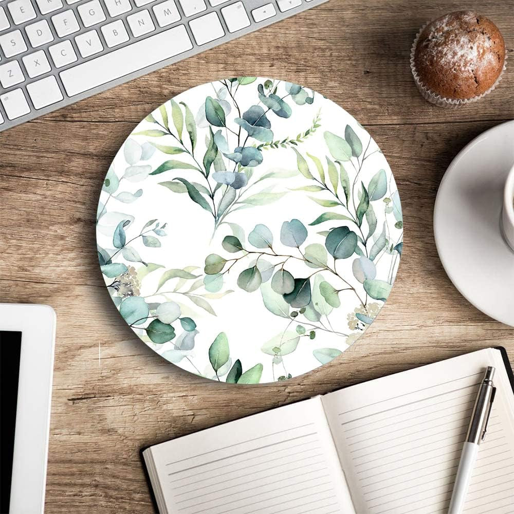 Customized Round Mouse Pad with Grass Leaf Design - Non-Slip Rubber Gaming and Office Mat
