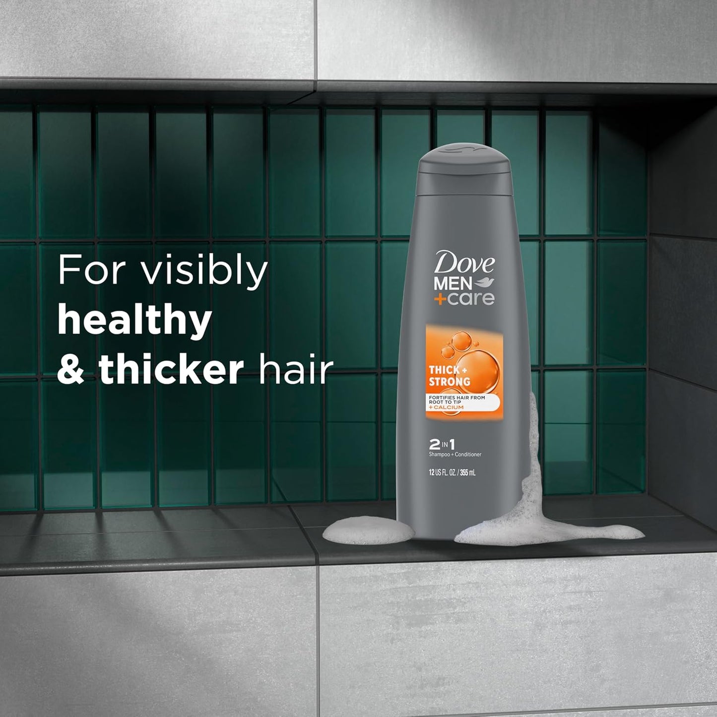 DOVE MEN + CARE Fortifying 2-in-1 Shampoo and Conditioner with Caffeine for Resilient, Stronger Hair - 12 oz, Pack of 6