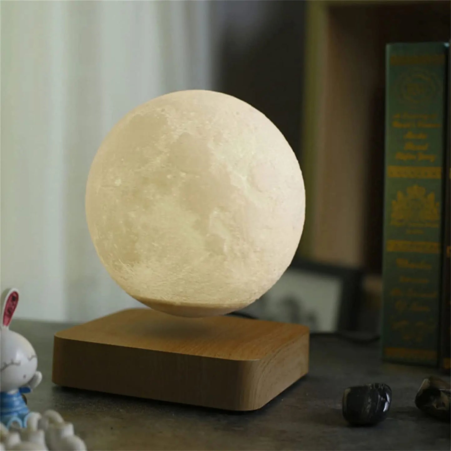 ZK30 Floating 3D Printed LED Moon Lamp with Wooden Base and Magnetic Suspension in Three Colors