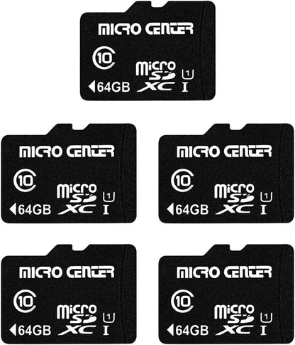 64GB Class 10 MicroSDXC Flash Memory Card with Adapter for Mobile Device, Tablet, Drone Storage & Full HD Video Recording - 80MB/s UHS-I, C10, U1 (Pack of 5)