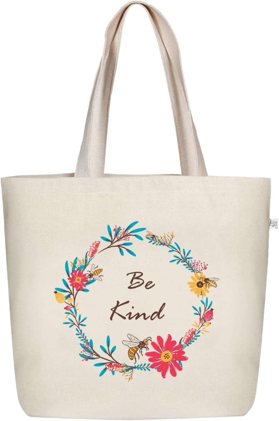 Ecoright Women's Aesthetic Large Canvas Tote Bag with Zipper and Pocket for Yoga, Work, and Beach Activities