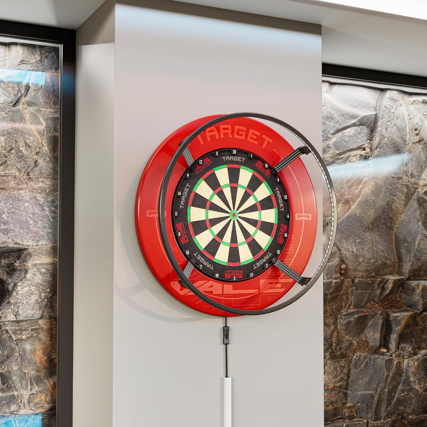 Corona Vision Dartboard Lighting System with Black Frame and White LED Surround Ring Light - Magnetic Feet for Shadow Elimination - Professional Darts Accessories