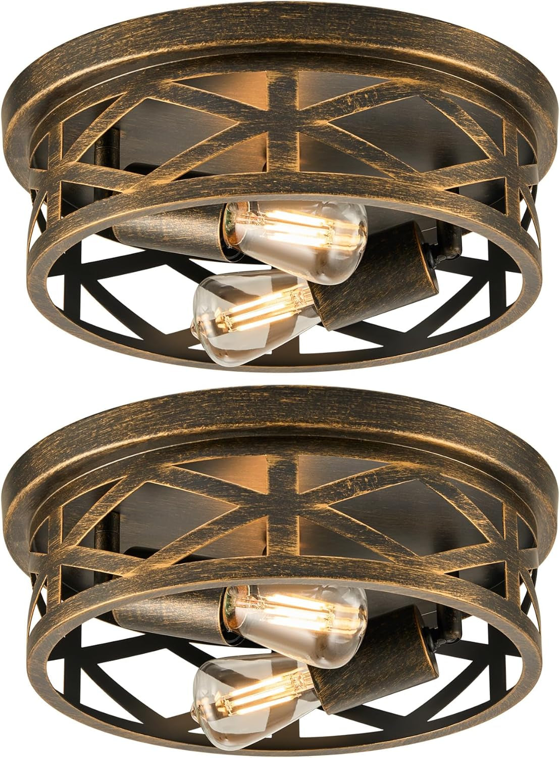 Flush Mount Ceiling Lights, 2-Light Hallway Lighting Fixtures, 11-Inch Farmhouse Metal Cage Design for Entryway and Kitchen, Adjustable Lamp Holders, ETL Certified, Set of 2, Oil-Rubbed Bronze Finish
