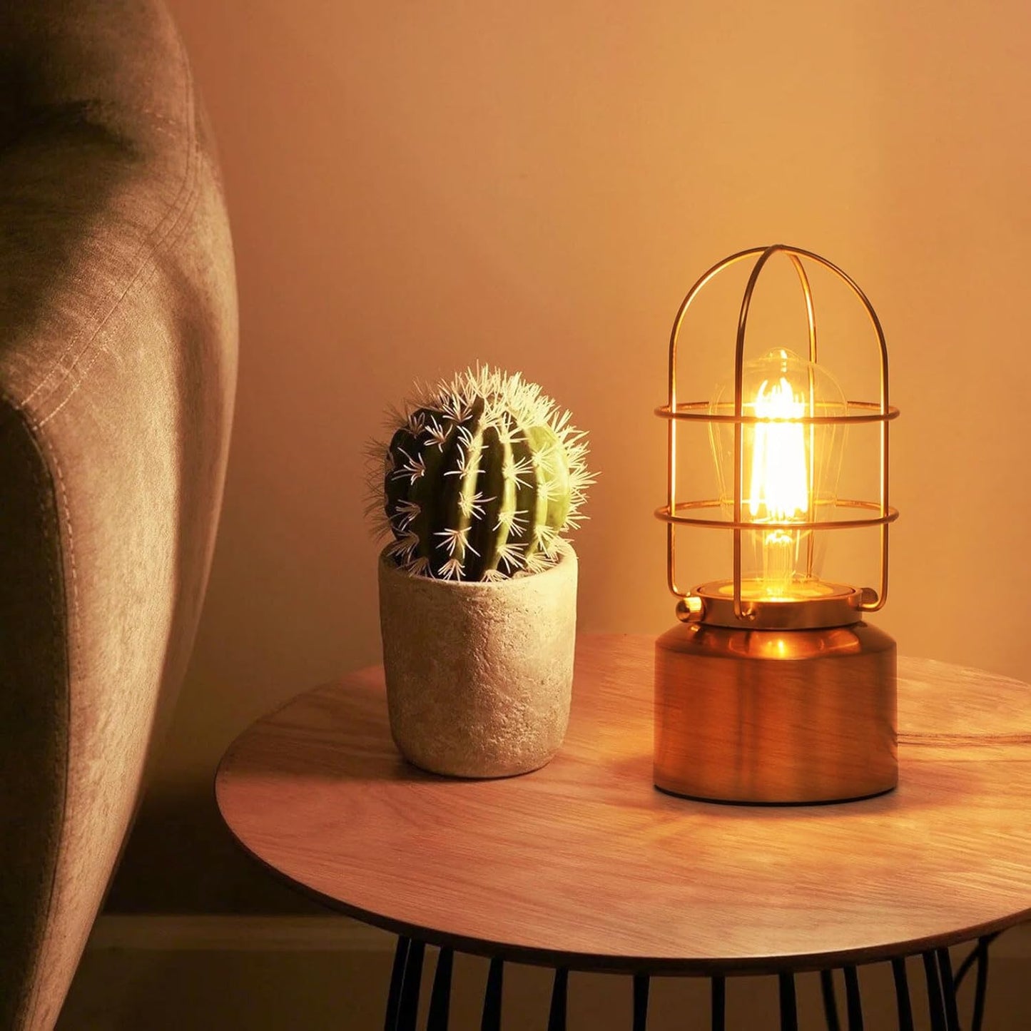 Dimmable Industrial Gold Table Lamp for Compact Spaces - Steampunk Antique Nightstand and Desk Light for Bedroom and Living Room (Bulb Included)