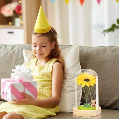 Elegant Artificial Sunflower in Glass Dome with LED Light - Perfect Gift for Women on Birthdays, Mother's Day, Valentine's Day, Anniversaries, and Christmas