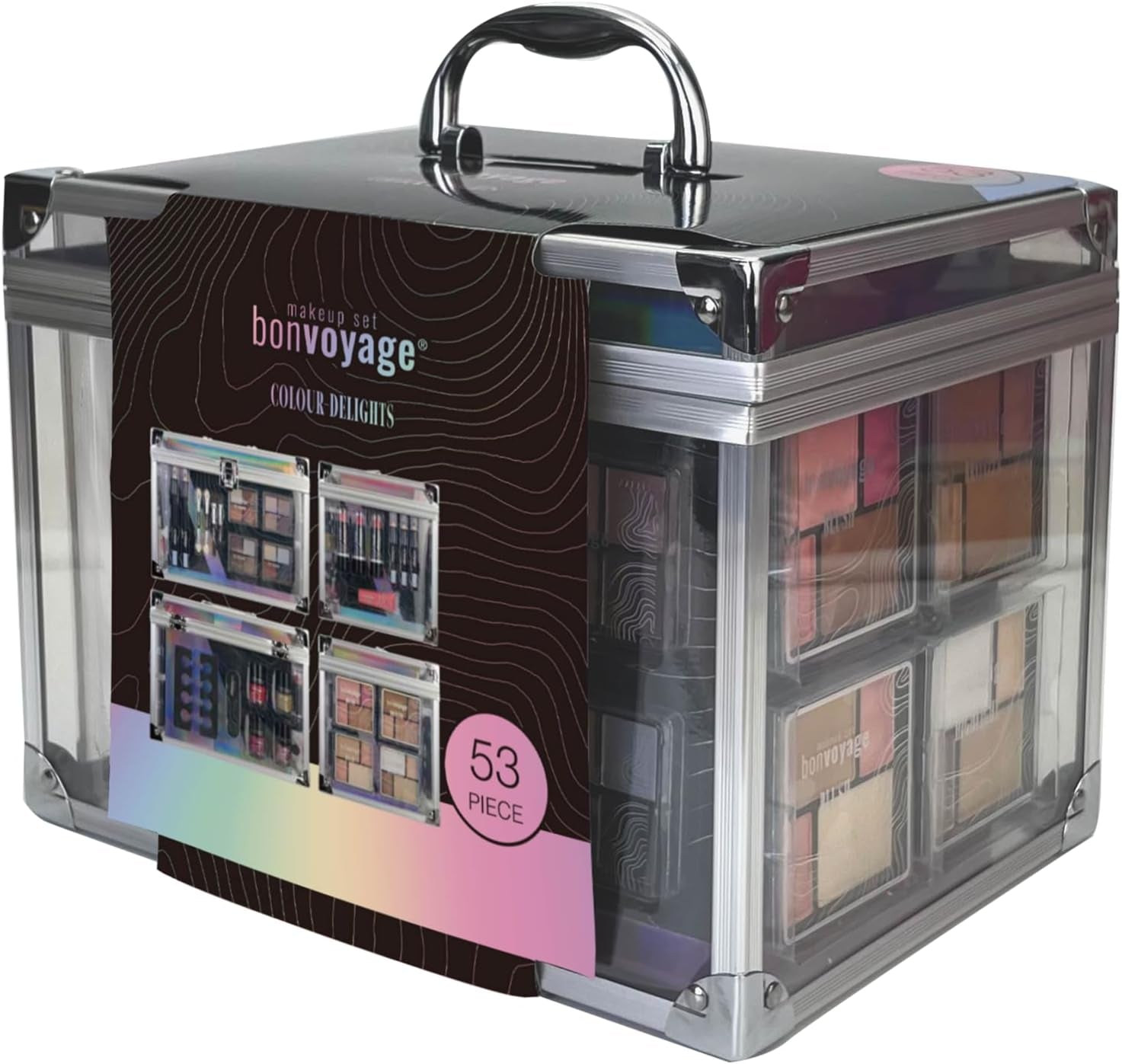 Professional Makeup Kit: Lipstick, Eyeshadows, Blush, Manicure and Pedicure Set, All in a Portable Lightweight Transparent Case - Colour Delights