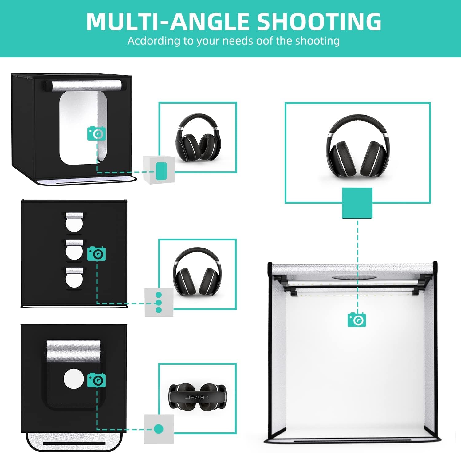 Professional Photo Light Box Set - 8 Backdrops, 24 x 24 Inch Dimmable Photography Tent Kit with 126 LED Lights and Portable Bag (White, Black, Red, Blue, Green, Yellow)
