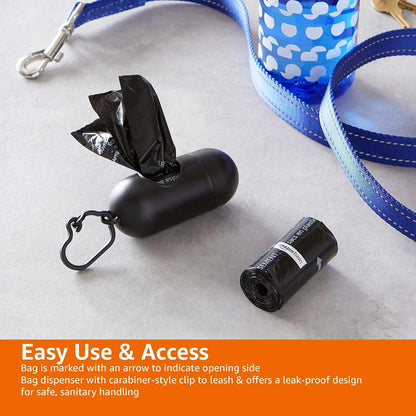 Dog Waste Disposal Bags with Dispenser and Leash Clip, Unscented, 300 Count (20 Packs of 15 Bags)