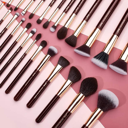 Professional 25-Piece Makeup Brush Set with Labeled Brushes for Powder, Foundation, Eyeshadow, Blending, Concealer, Blush, and Highlight - T280
