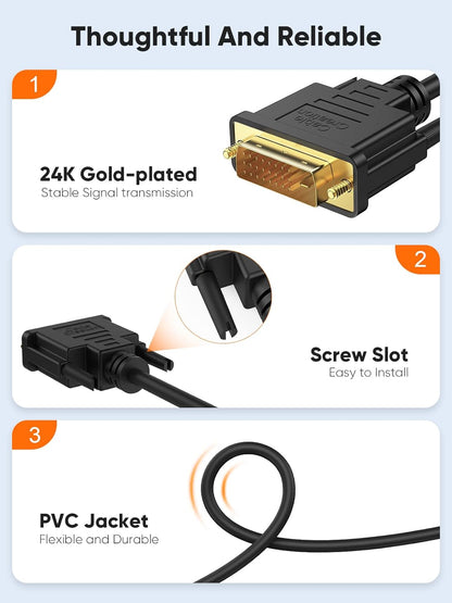 10-Foot Bi-Directional HDMI to DVI Cable - 1080P HD Video Adapter with 24+1 DVI-D Male Connector for PC, Laptop, TV, and Projector