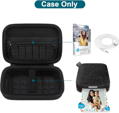 Protective Hard Case for HP Sprocket 2X3 Portable Instant Photo Printer with Zippered Mesh Pocket for Photo Paper and Cable, Black