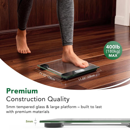 Digital Body Weight Scale with 400 lb Capacity, LCD Display, Step-On Technology, Tempered Glass, Includes Measuring Tape