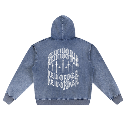 Snow Wash Oversized Zip-Up Hoodie