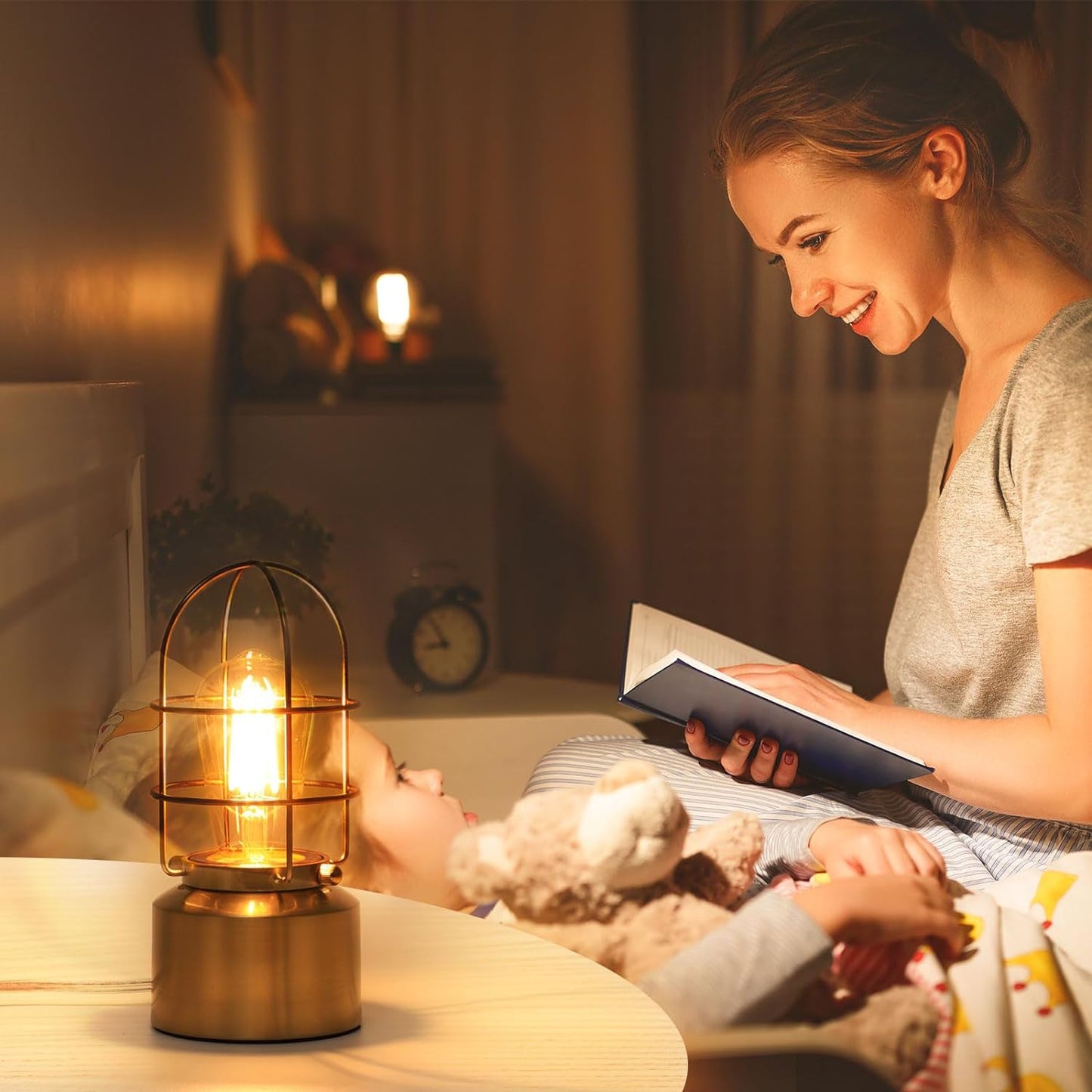 Dimmable Industrial Gold Table Lamp for Compact Spaces - Steampunk Antique Nightstand and Desk Light for Bedroom and Living Room (Bulb Included)