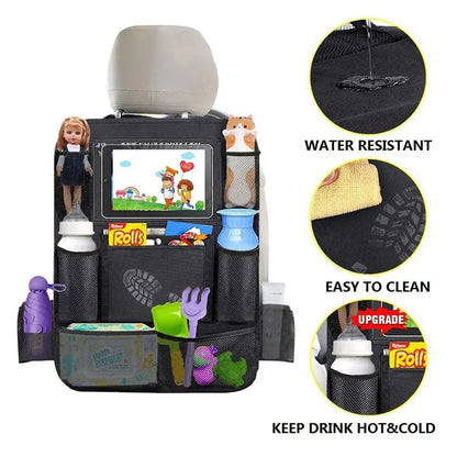 Car Back Seat Organizer with Touchscreen Tablet Holder and Automatic Storage Compartment for Travel