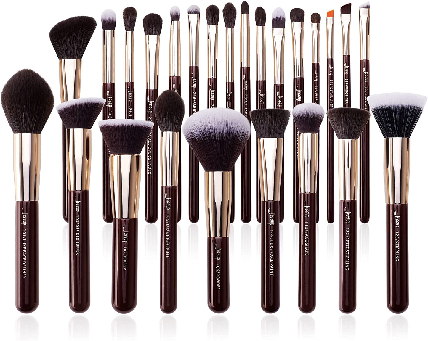 Professional 25-Piece Makeup Brush Set with Labeled Brushes for Powder, Foundation, Eyeshadow, Blending, Concealer, Blush, and Highlight - T280