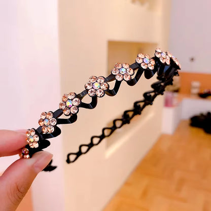 Non-Slip Rhinestone Hairbands with Wave Design for Women and Girls - Fashionable Hair Hoops and Accessories