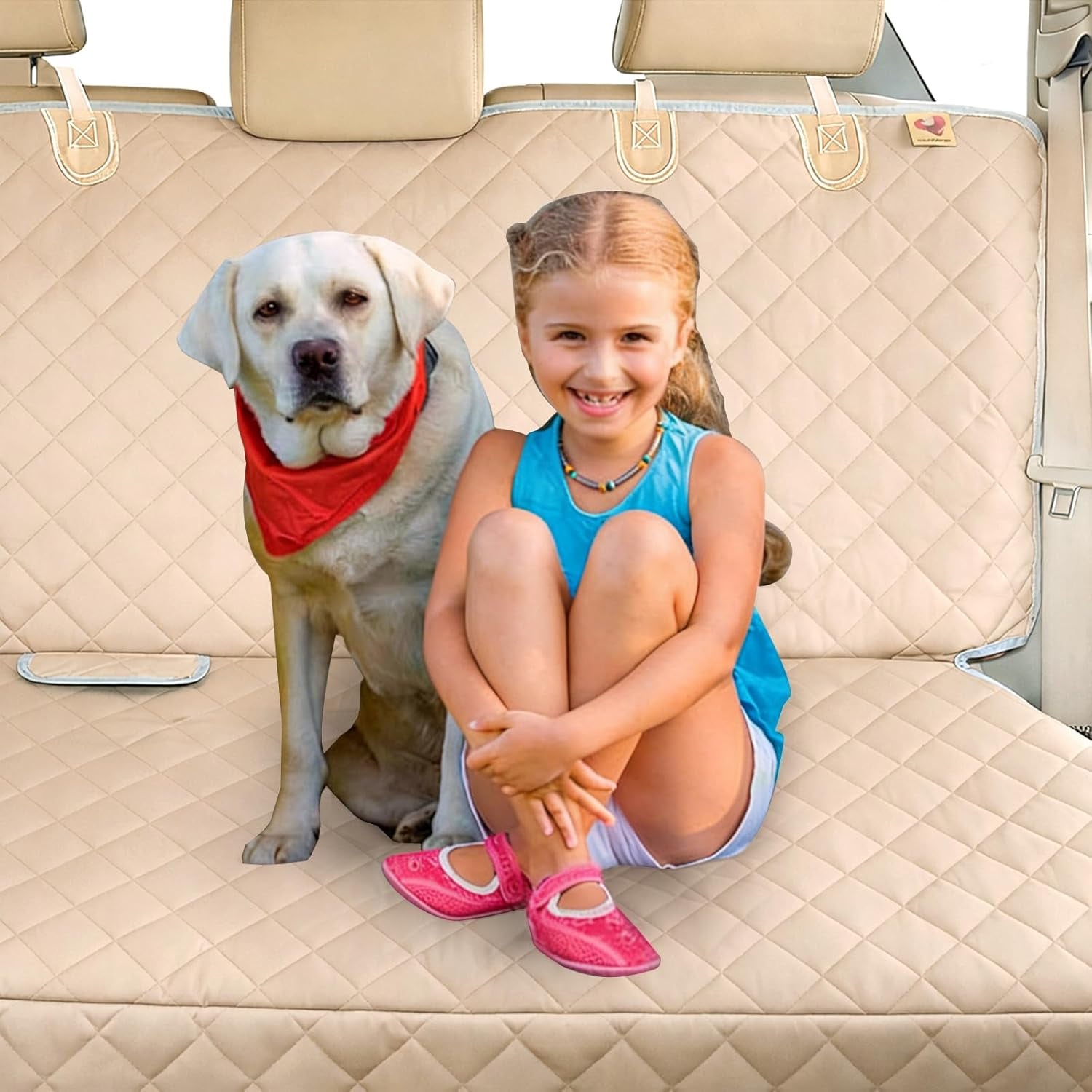 Dog Car Seat Cover - Waterproof, Nonslip Back Seat Protector for Children, Universal Fit for Cars, Trucks, and SUVs (Beige)