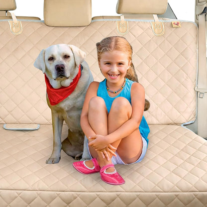 Dog Car Seat Cover - Waterproof, Nonslip Back Seat Protector for Children, Universal Fit for Cars, Trucks, and SUVs (Beige)
