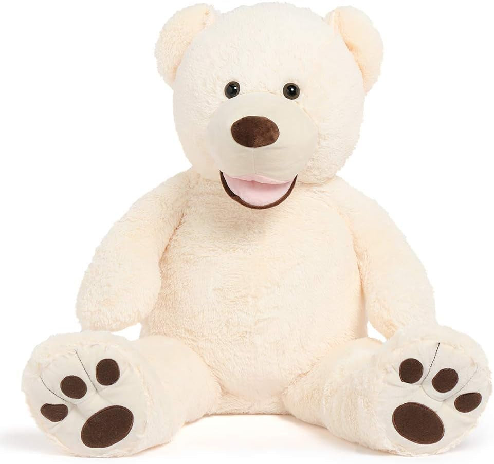 Extra Large Beige Teddy Bear - 39-Inch Plush Stuffed Animal with Oversized Footprints, Perfect Gift for Children