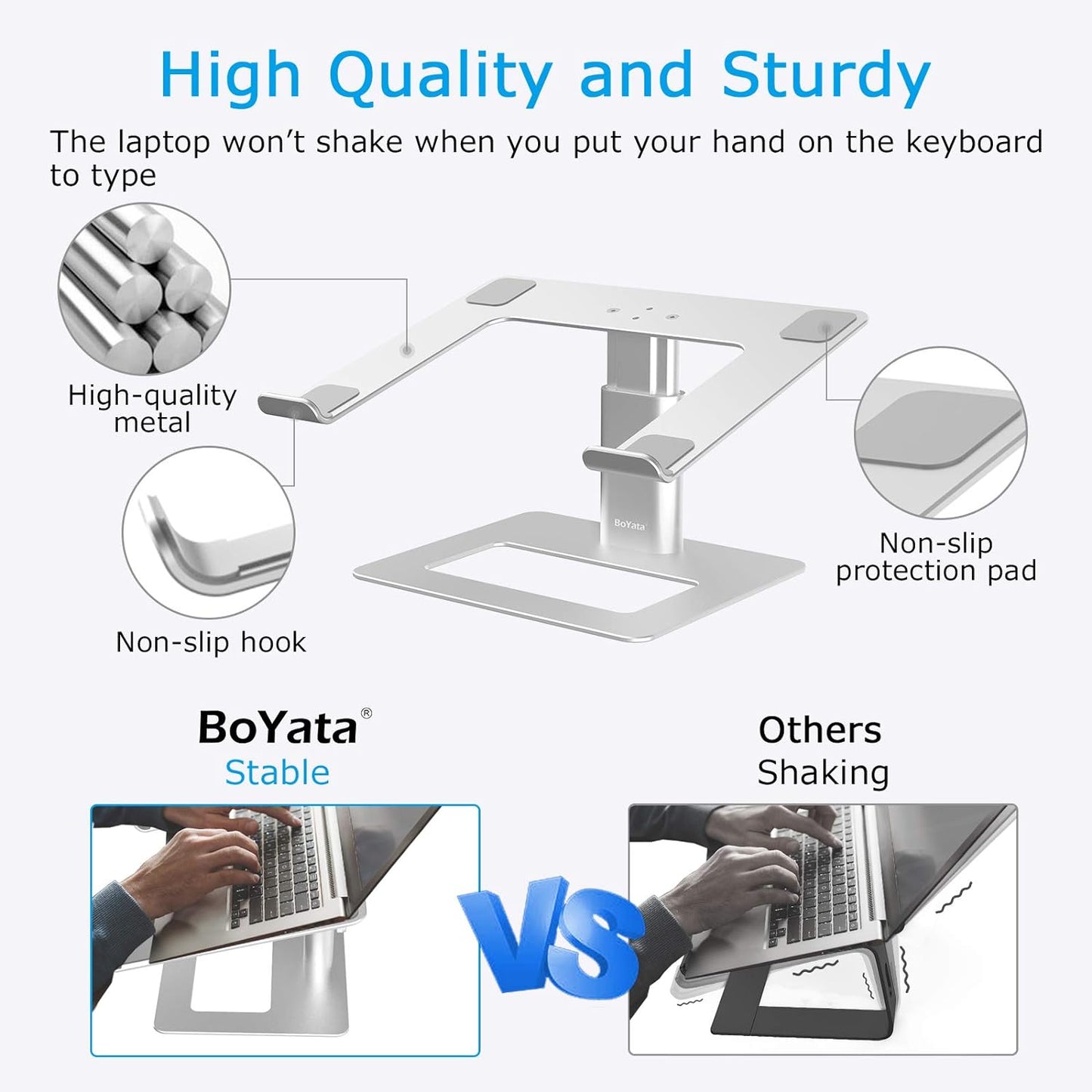 Ergonomic Aluminum Laptop Stand with Height Adjustment for 11-17" Laptops, Compatible with MacBook Pro/Air, Dell, Lenovo, HP, Samsung, and More