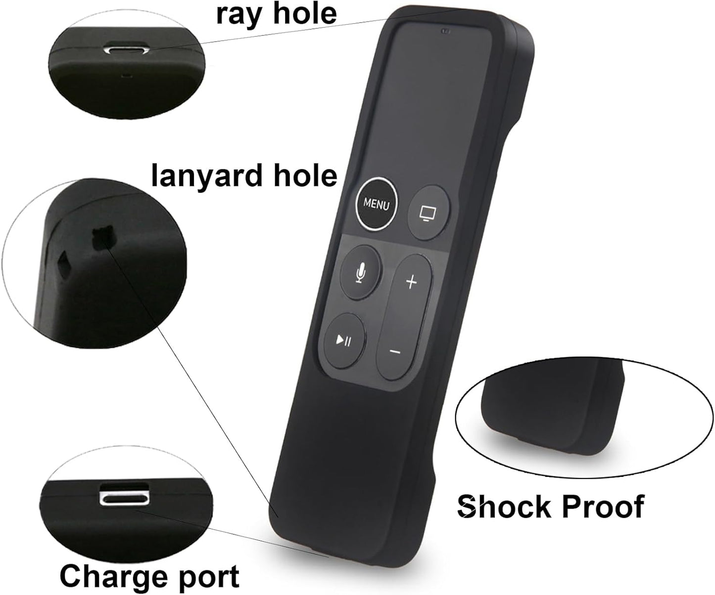 Professional Silicone Case for Apple TV 4K/HD Siri Remote (1st Generation) - Soft, Anti-Slip, Shock-Proof Cover for 5th and 4th Generation Remote Controllers - Black