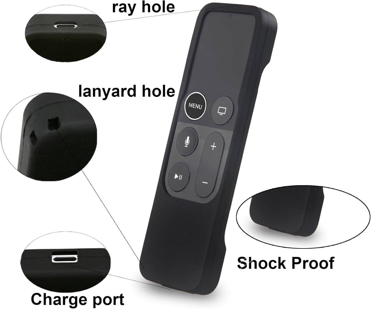 Professional Silicone Case for Apple TV 4K/HD Siri Remote (1st Generation) - Soft, Anti-Slip, Shock-Proof Cover for 5th and 4th Generation Remote Controllers - Black