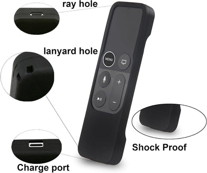 Professional Silicone Case for Apple TV 4K/HD Siri Remote (1st Generation) - Soft, Anti-Slip, Shock-Proof Cover for 5th and 4th Generation Remote Controllers - Black