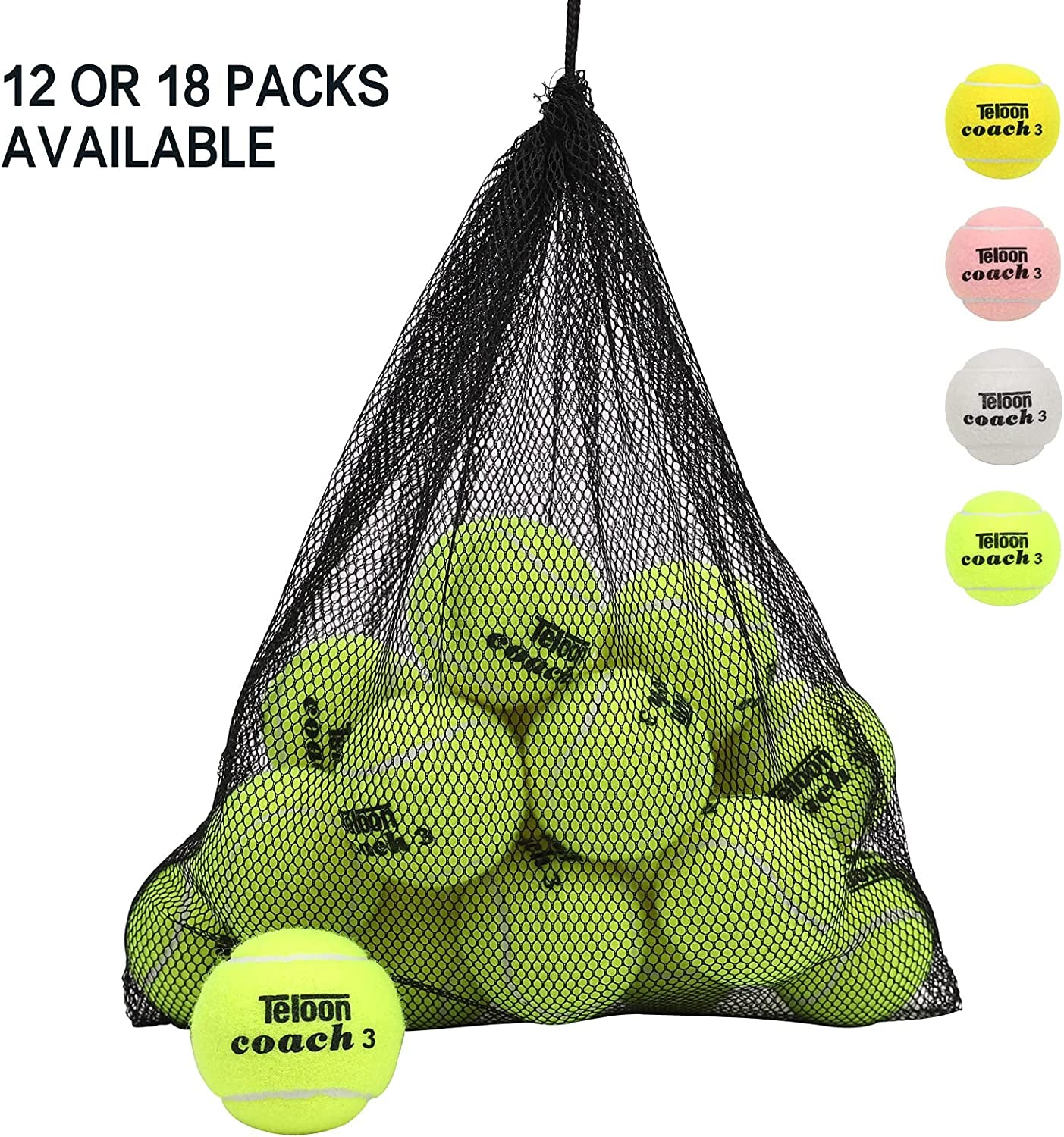 Pressure Training Tennis Balls - Available in 12 or 18 Count with Mesh Carry Bag, Four Color Options, Ideal for Beginners