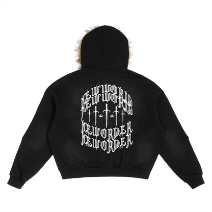 Sun Fade Boxy Detachable Fur Hoodie