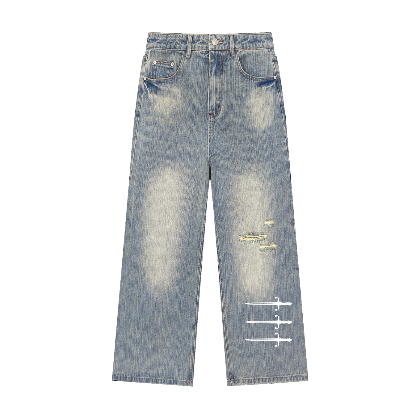 Vintage Wash Distressed Denim Jeans