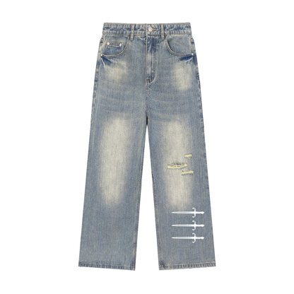 Vintage Wash Distressed Denim Jeans