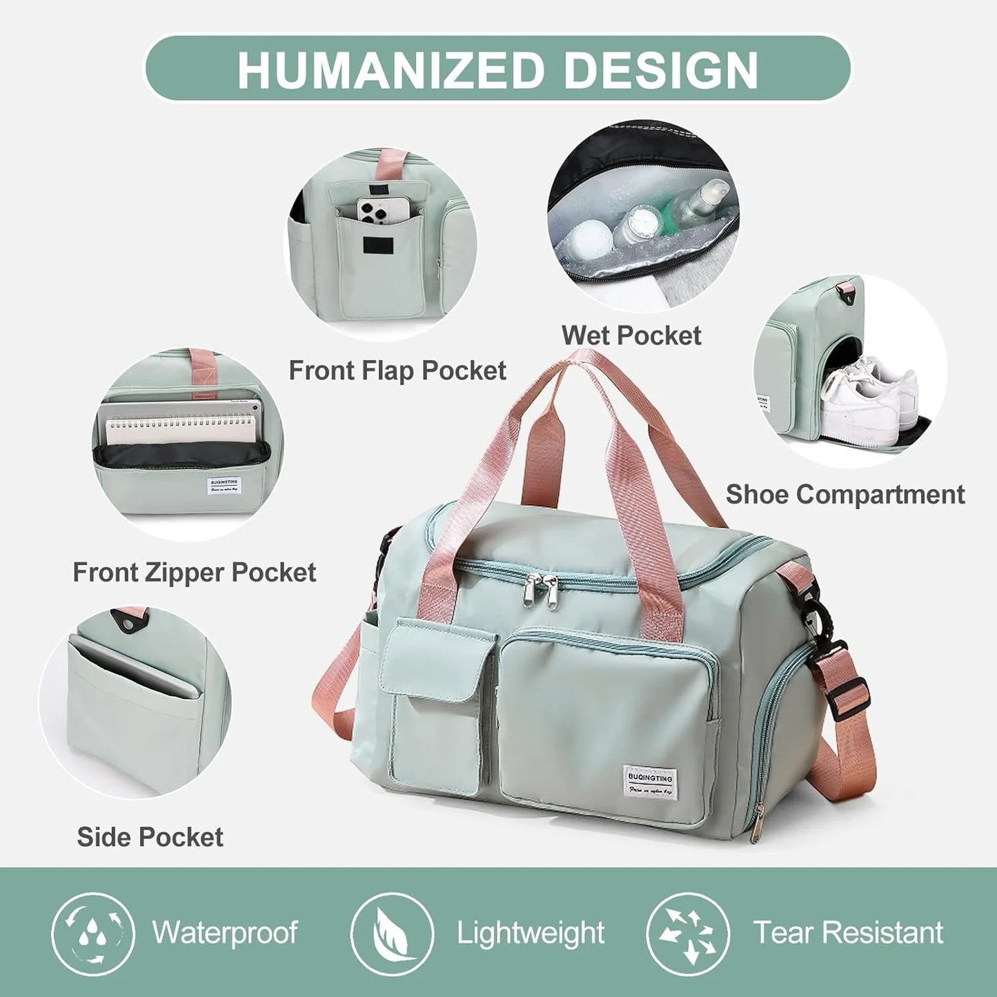 Women's Waterproof Duffle Bag - Versatile Carry-On Weekender with Shoe Compartment and Wet Pocket for Travel, Workouts, and Sports