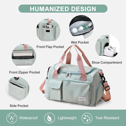 Women's Waterproof Duffle Bag - Versatile Carry-On Weekender with Shoe Compartment and Wet Pocket for Travel, Workouts, and Sports