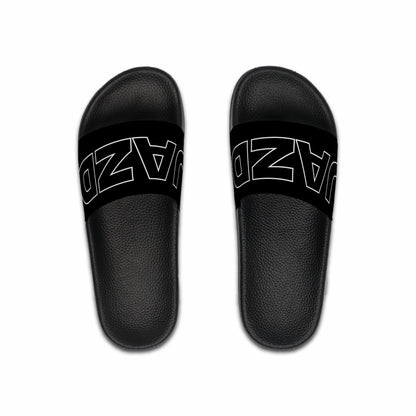 Black & White Men’s Slide Sandals — Bold 'JAZD' Logo Pool Slides