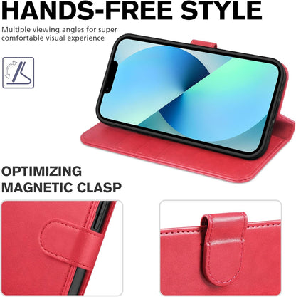 iPhone 13 6.1-Inch Wallet Case with RFID Blocking, Card Slots, Shockproof TPU Interior, PU Leather Magnetic Flip Cover - Red